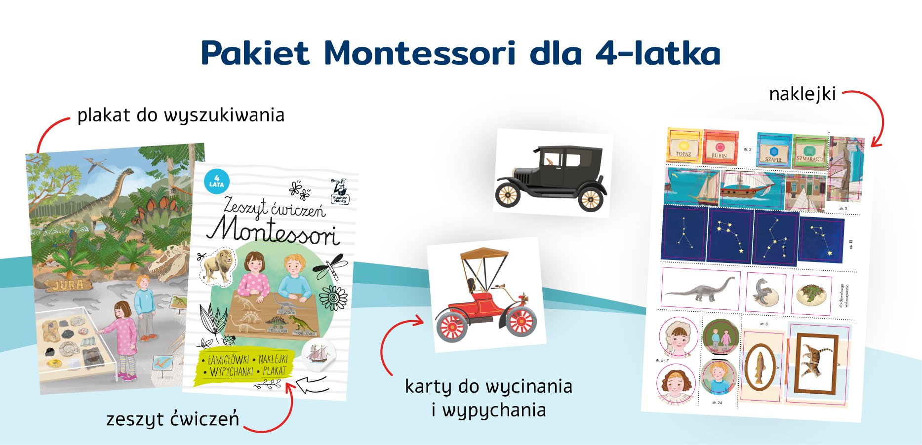 Wizaulizacja środek Teczka Montessori. 4 lata kapitan nauka 